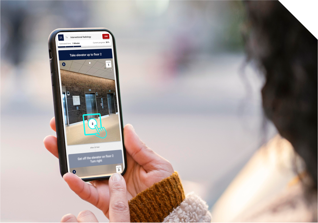 Young woman checking wayfinding navigation on smartphone