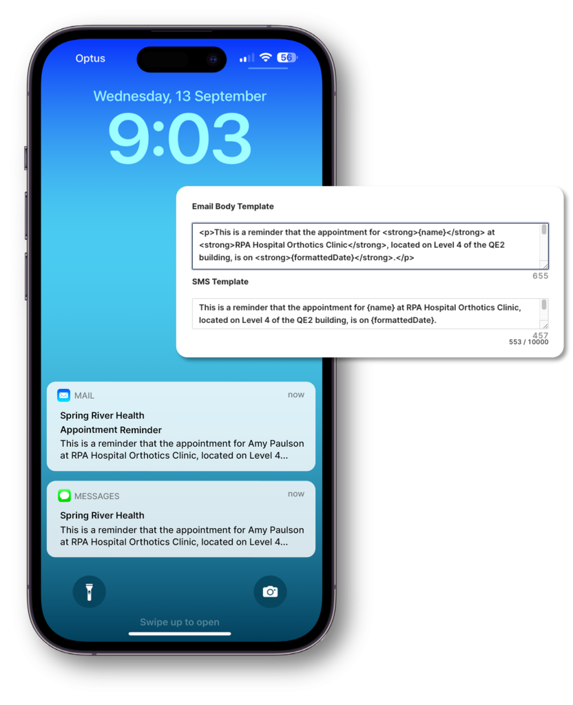 Smart Comms email and text notification reminders message templates