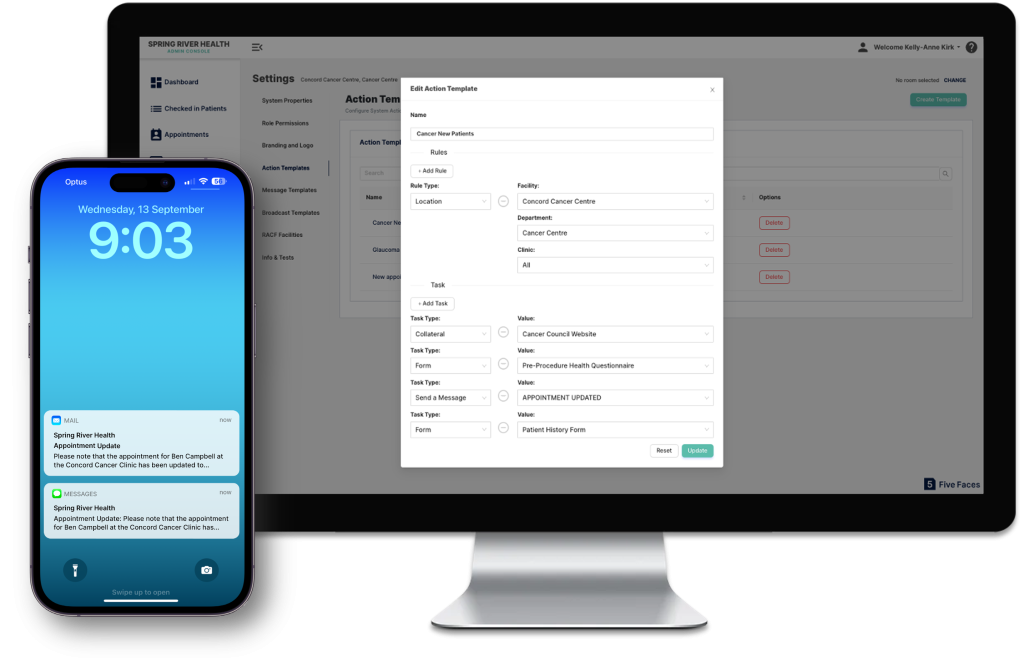 Schedule messages based on automated action templates using smart comms