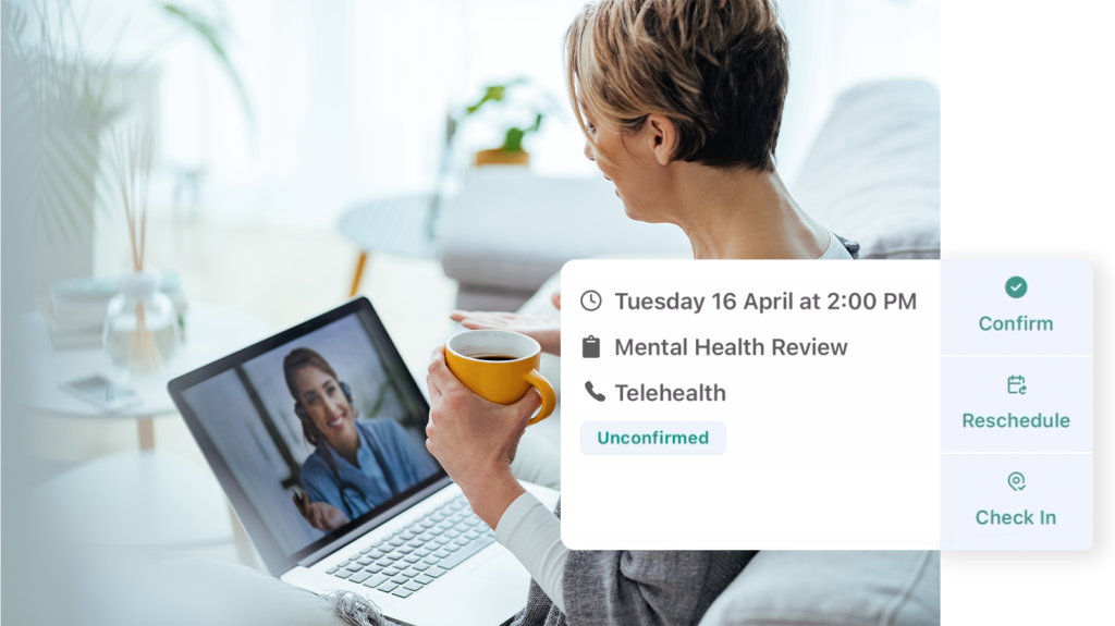 Woman talking to clinician on telehealth appointment