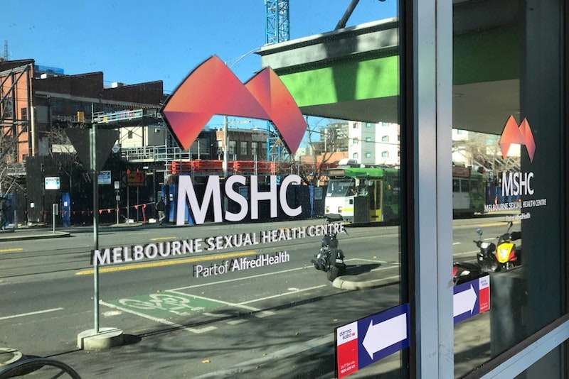 Melbourne Sexual Health Centre front window with logo