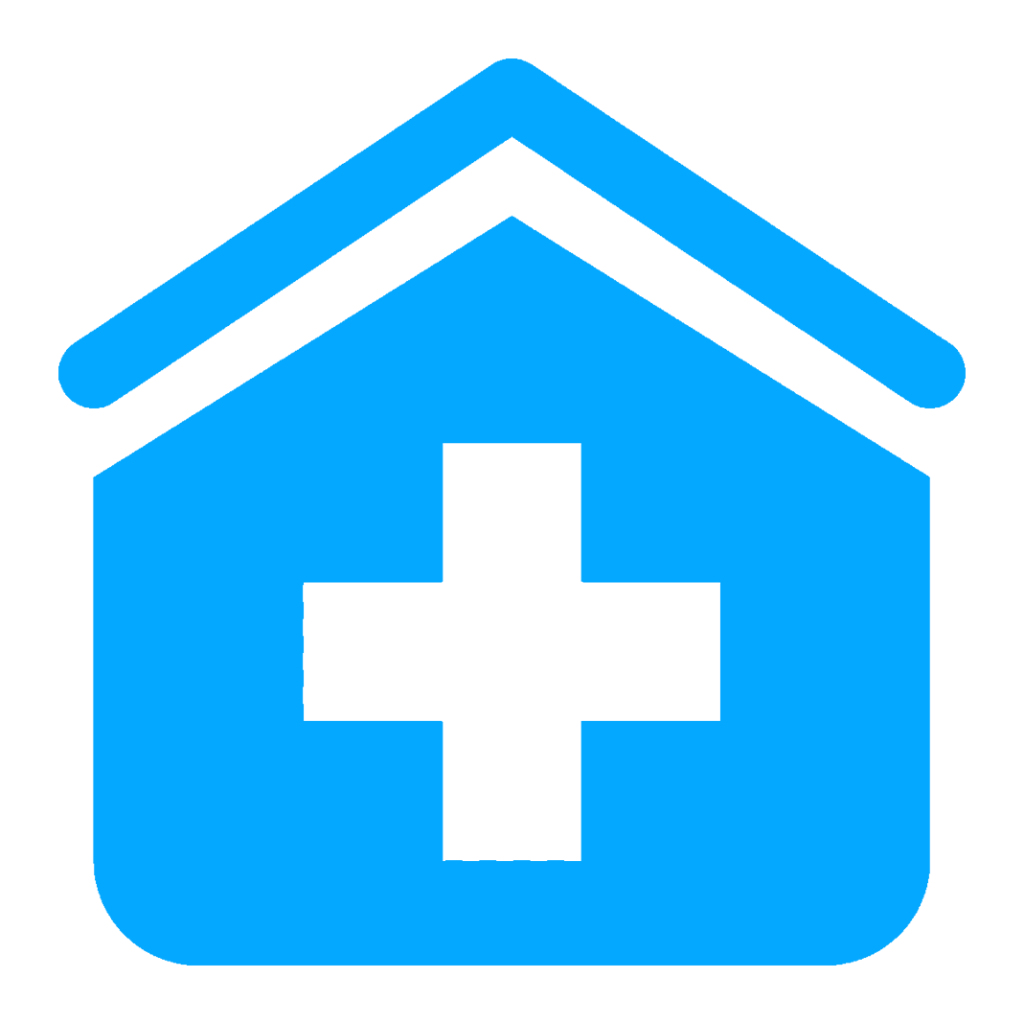blue icon of cross symbol on house